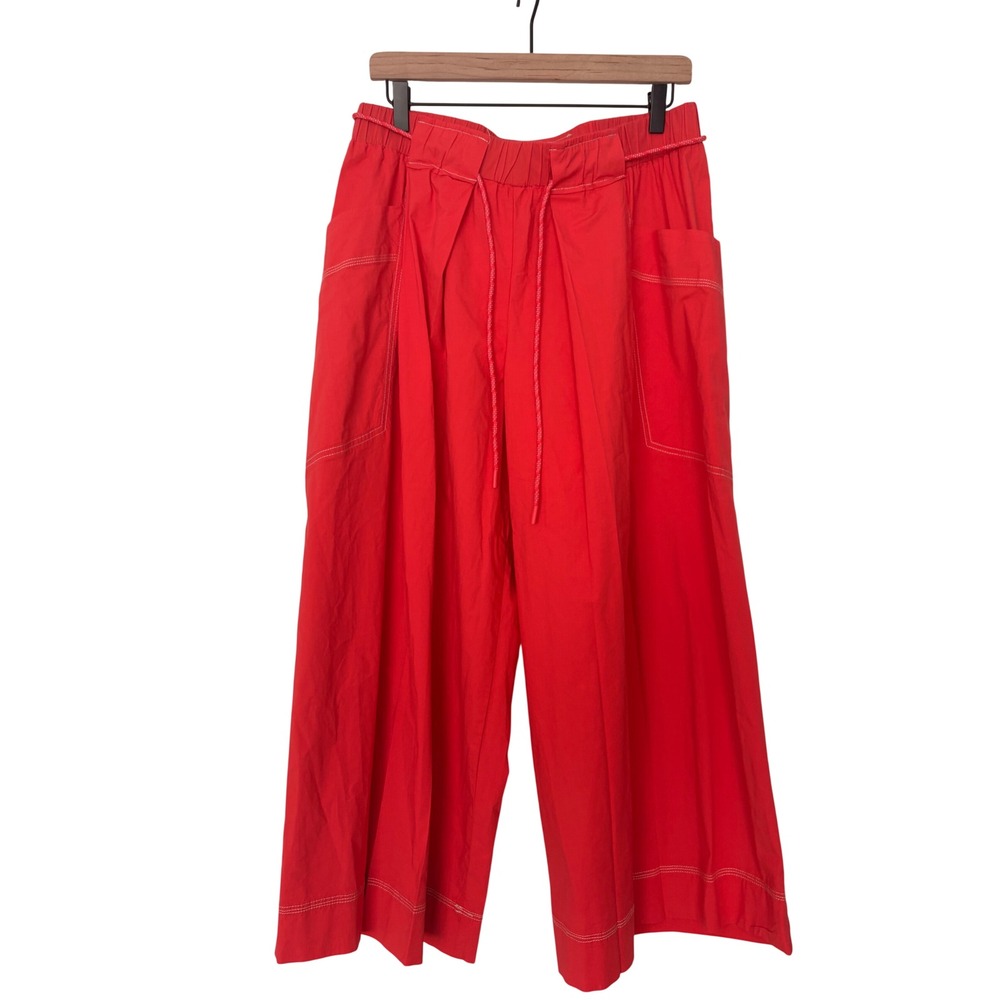 Democracy Womens Coral Red Wide Leg Culotte Cropped Drawstring Pants Size L NWT